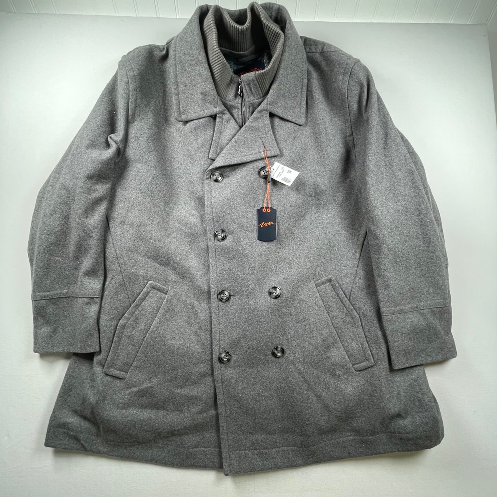 Egara Mens Gray Wool Blend Double Breasted Pea Coat with Zip Out Bib 3X NEW‎